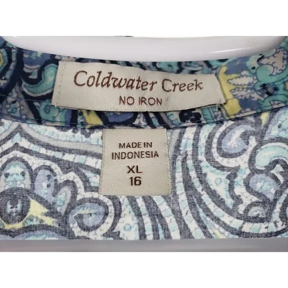 Coldwater Creek Women's Non-Iron Paisley Button Front Long Sleeve Blouse Sz XL - Picture 4 of 8
